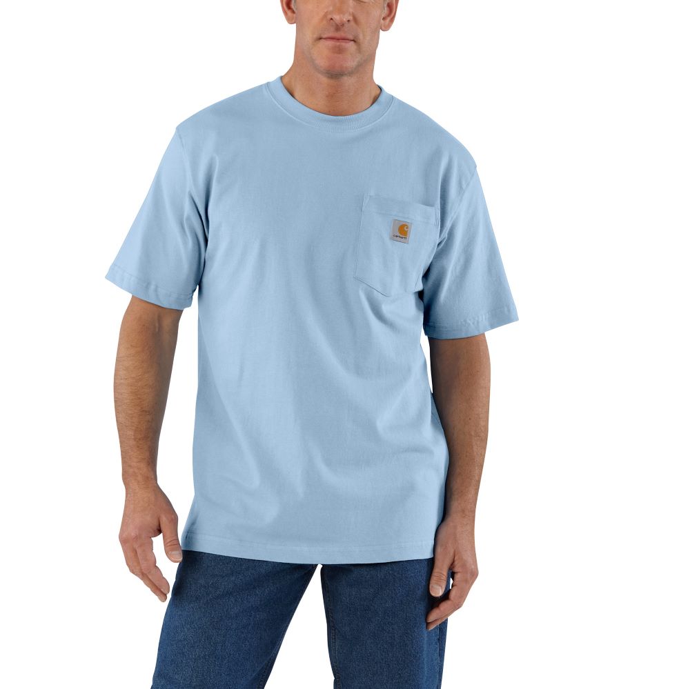 Carhartt Men's Heavyweight Loose-Fit Fog Blue Pocket T-Shirt