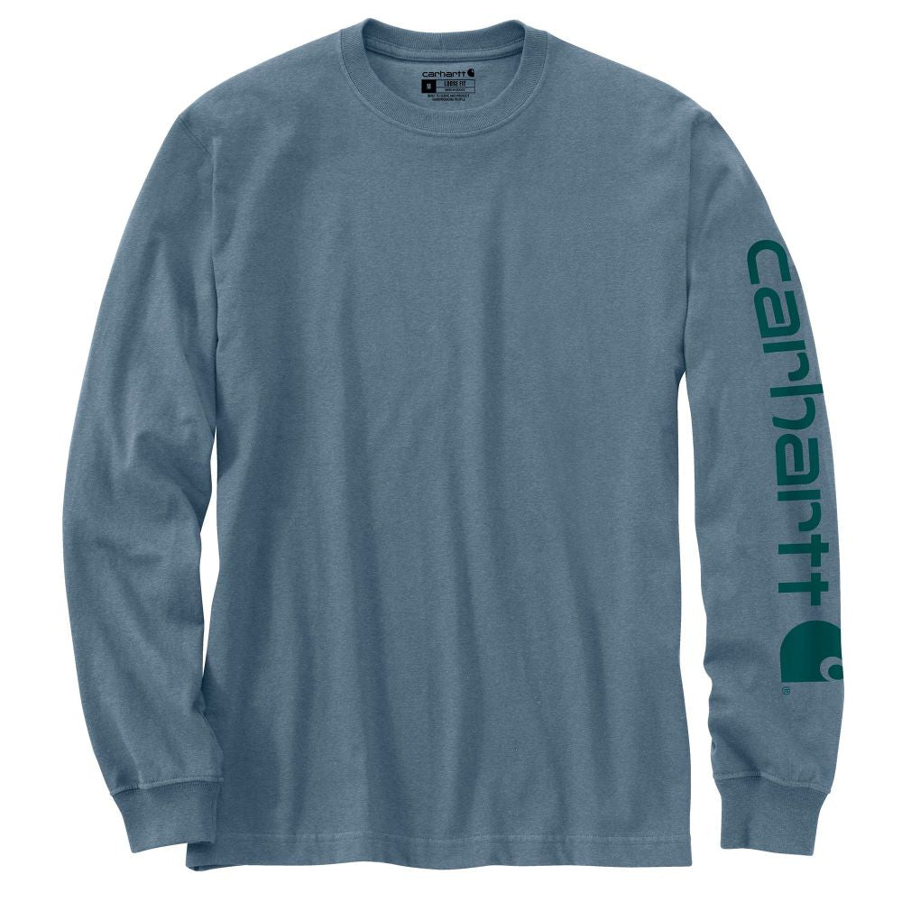 Carhartt Men's Long Sleeve Heavyweight Logo T-Shirt in Thundercloud Heather Color