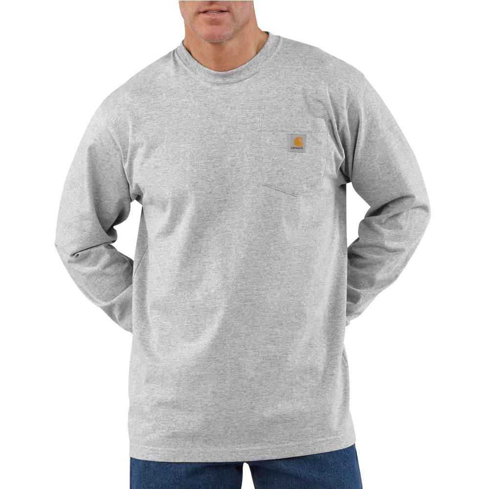 Carhartt Men's Heavyweight Loose Fit Long Sleeve Pocket T-Shirt in Heather Grey - A Customer Favorite