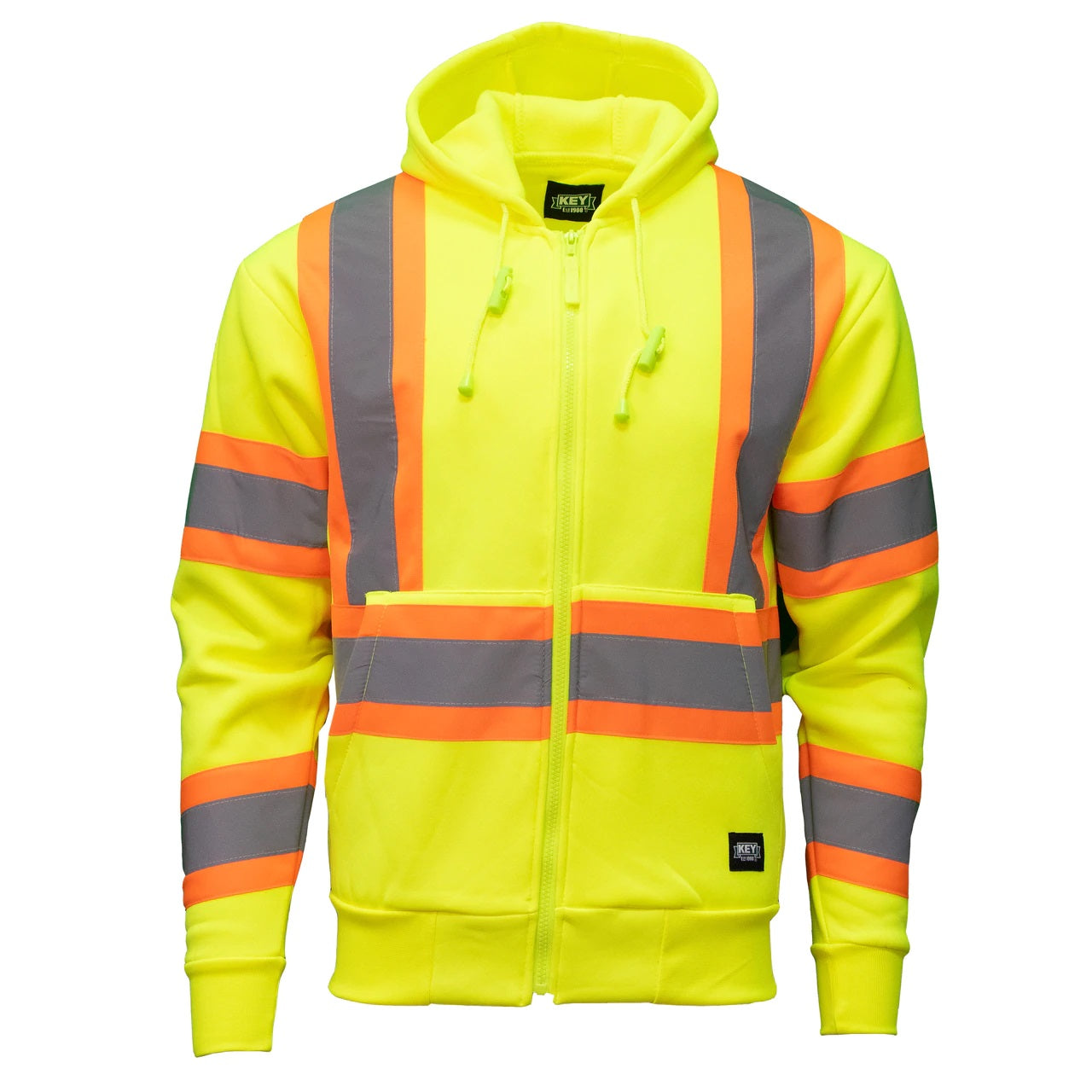 KEY Men's High-Visibility ANSI Class 3 Heavyweight Fleece Hooded Sweatshirt in Hi-Vis Yellow