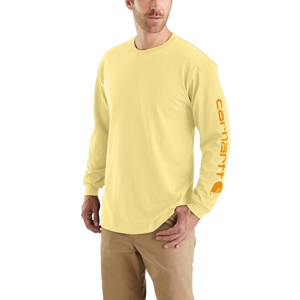 Carhartt Men's Heavyweight Long Sleeve T-Shirt with Logo - Pale Sun