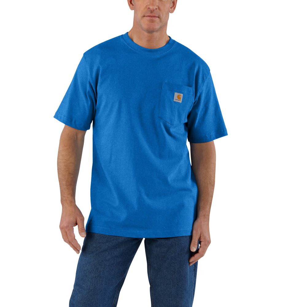 Carhartt Men's Heavyweight Loose Fit Pocket T-Shirt in Beacon Blue Heather