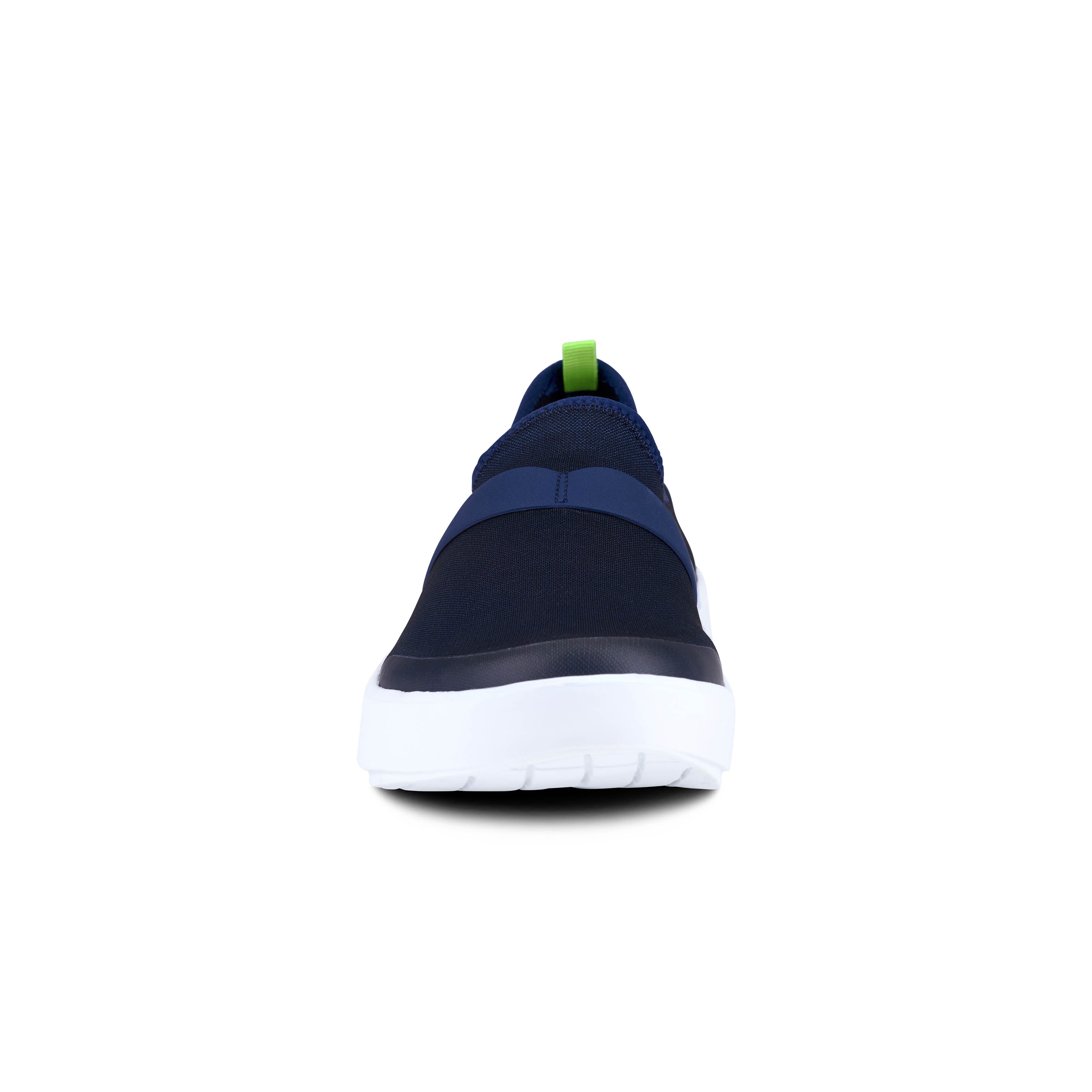 OOFOS Women's Casual Slip - On OOmg Fibre Low Shoes in White and Navy Color Scheme