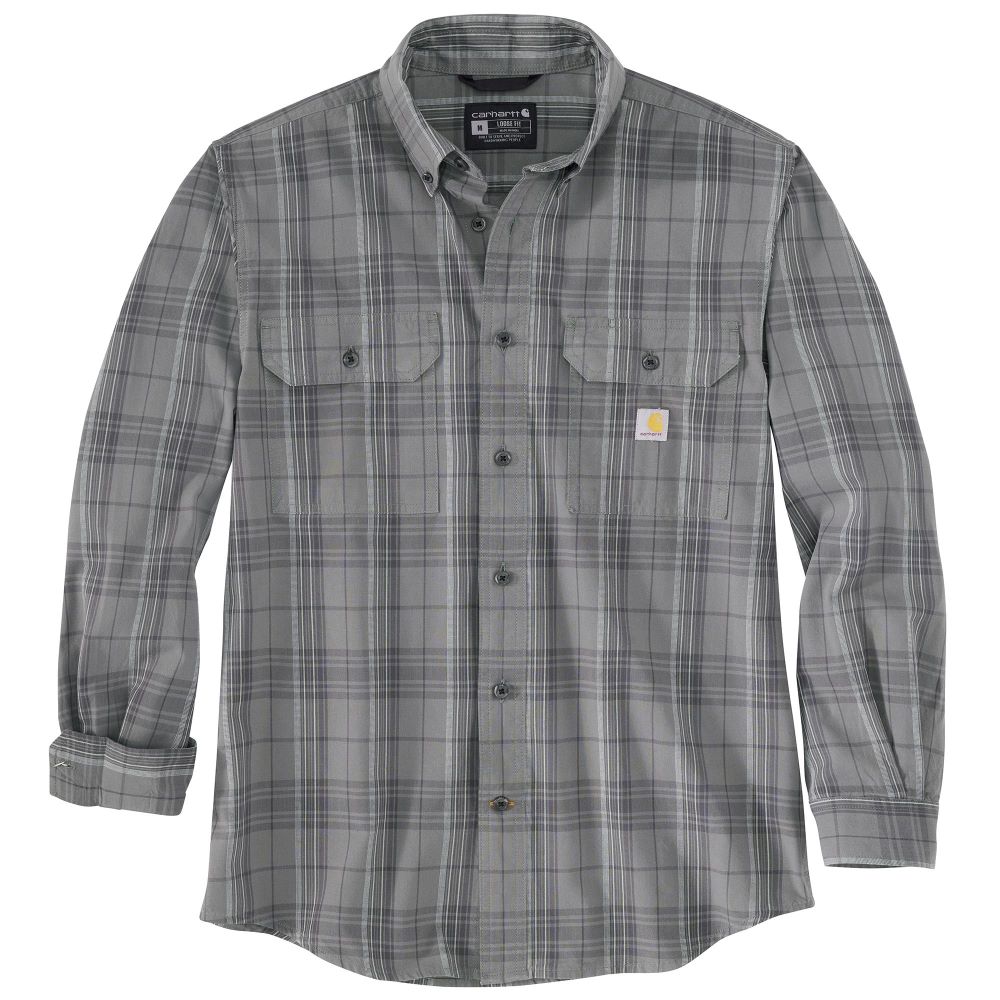 Carhartt Men's Breathable Midweight Steel Plaid Chambray Button-Down Shirt