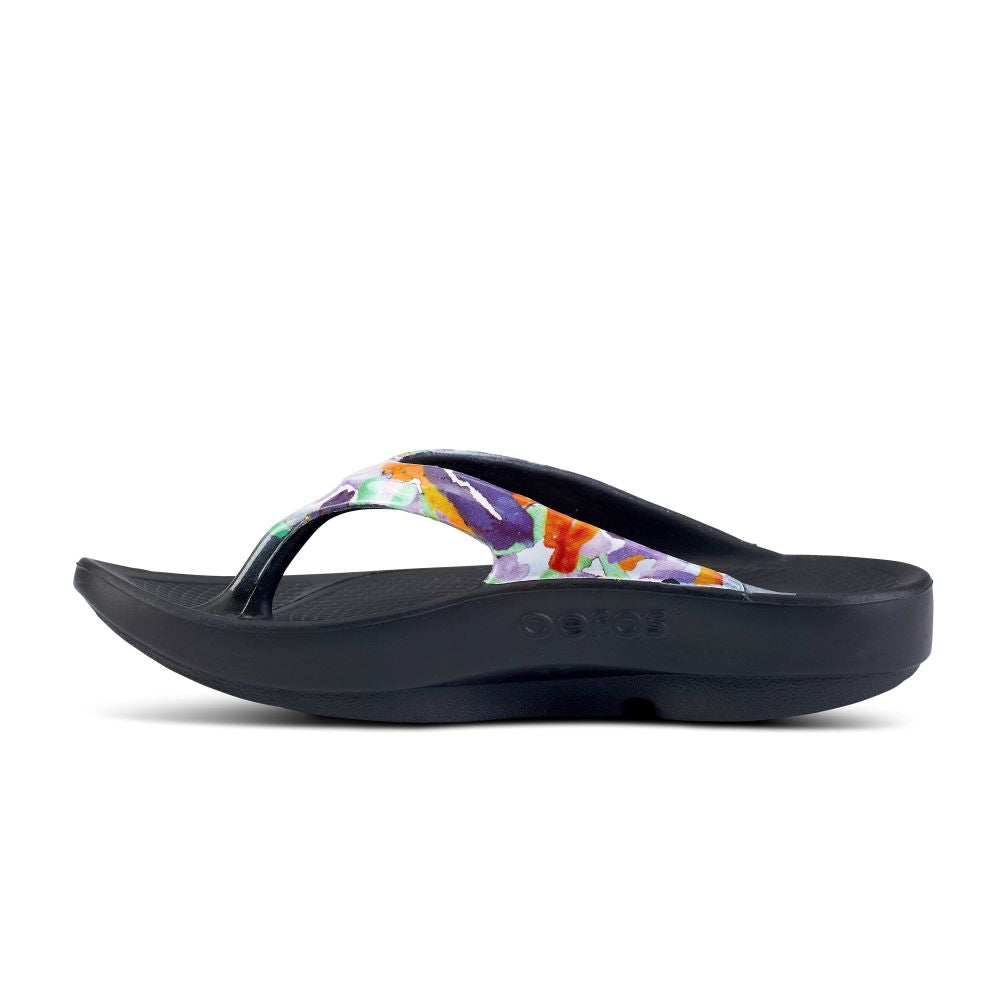 Limited Edition OOFOS Women's OOlala Thong in Black/Purple Watercolor