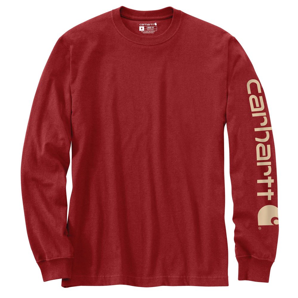 Carhartt Men's Heavyweight Long Sleeve Logo T-Shirt in Crabapple Heather Color