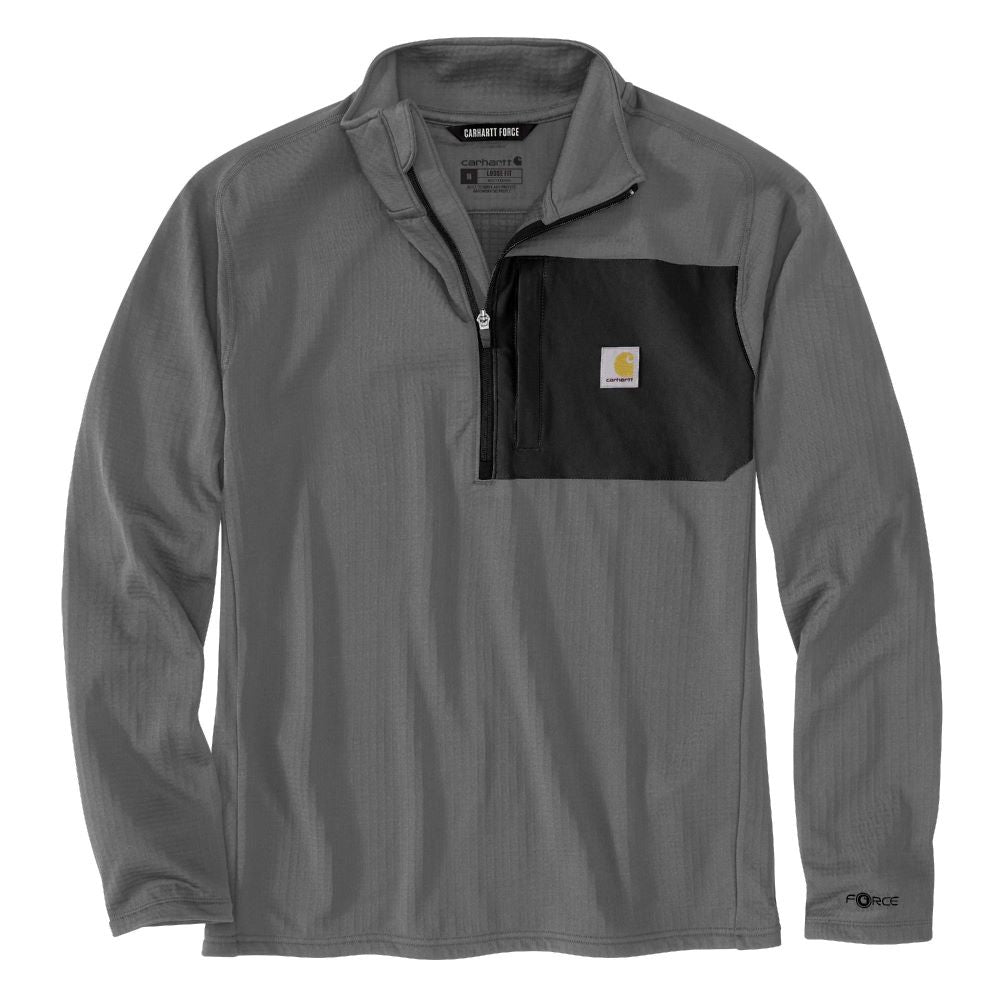 Carhartt Men's Force Half-Zip Mock Neck Pullover Hoodie in Steel Color