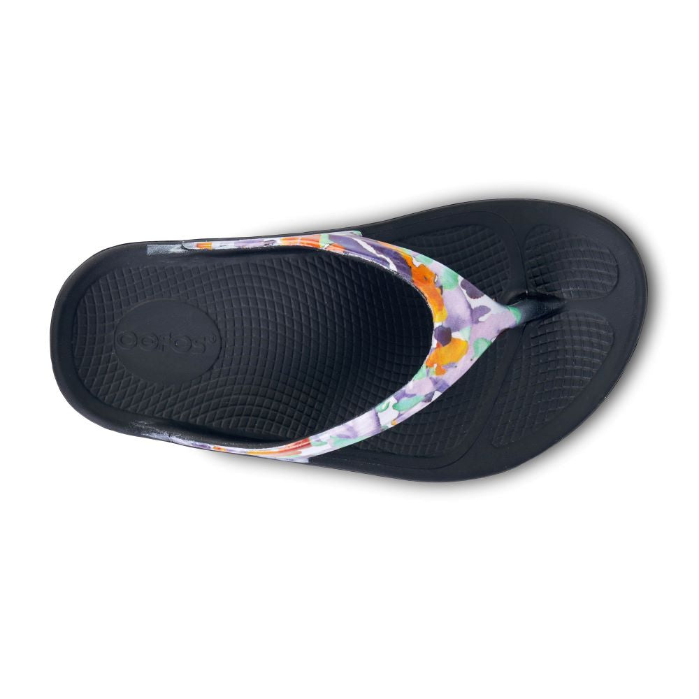 Limited Edition OOFOS Women's OOlala Thong in Black/Purple Watercolor