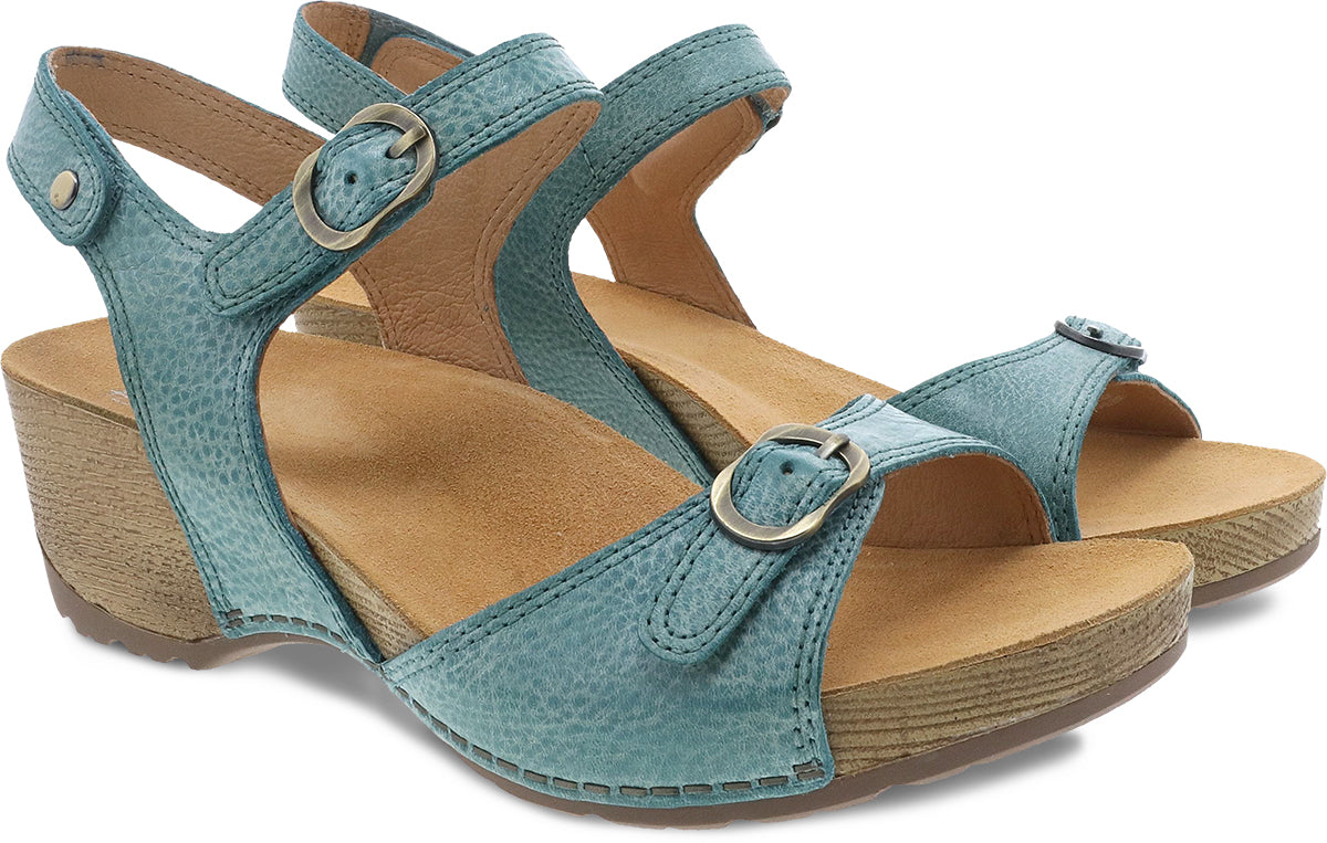 Dansko Women's Stylish Tricia Sandals in Lagoon Milled Burnished Finish
