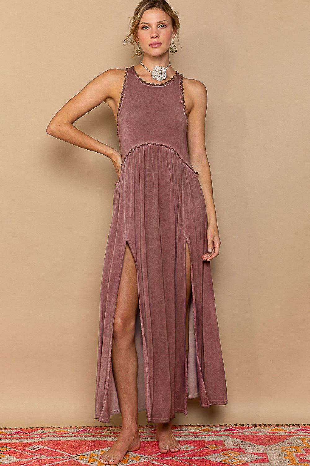 Stylish Burgundy Women's Flowy Tank Dress by POL Clothing Inc