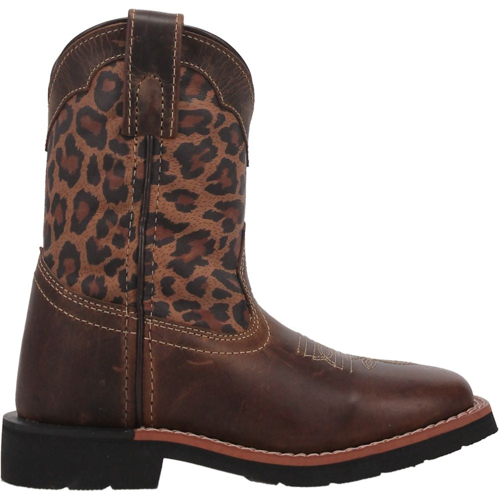 Dan Post Youth Western Square Toe Boots - Makucha Leopard Design in Tan / Multi Colors (Sizes 3Y - 6Y)