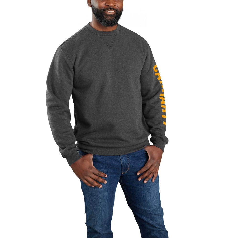 Carhartt Men's Midweight Crewneck Sweatshirt with Logo Sleeve in Carbon Heather Color