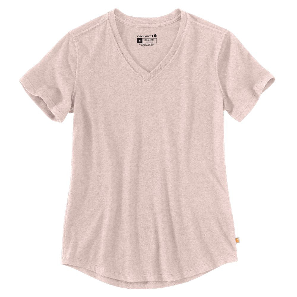 Carhartt Women's Casual Relaxed Mid - weight V - Neck T - Shirt in Rose Smoke Heather Color