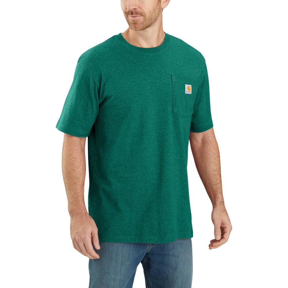 Carhartt Men's Heavyweight Loose-Fit Pocket T-Shirt in Cadmium Green Heather - A Classic Workwear Essential