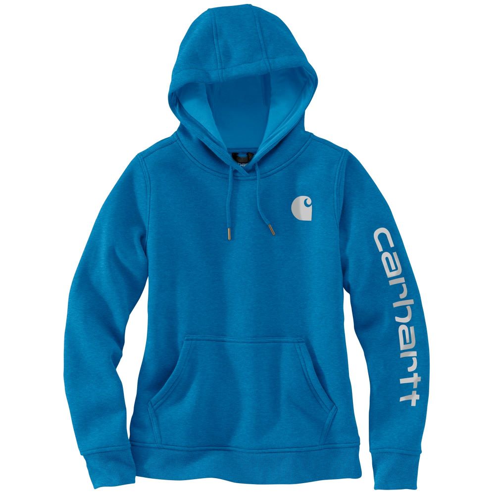 Carhartt Women's Fashionable Clarksburg Sleeve Logo Hooded Sweatshirt in Marine Blue