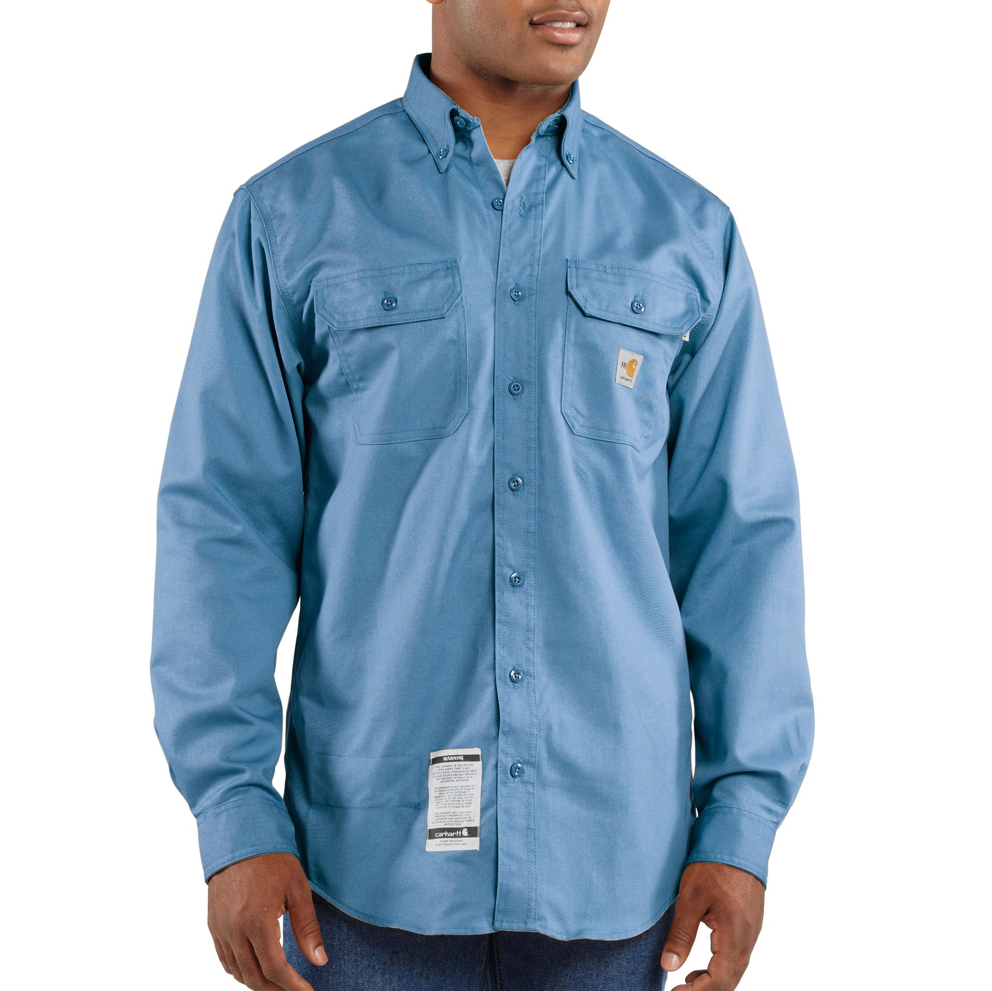 Carhartt Men's Medium Blue Flame Resistant Long Sleeve Twill Pocket Work Shirt