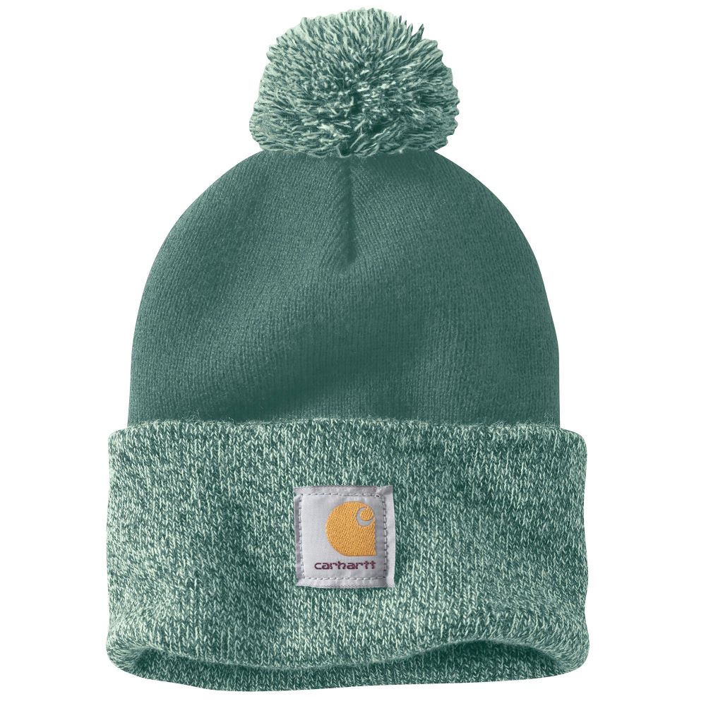 Carhartt Women's Fashionable Knit Beanie with Pom Pom and Cuffed Design in Slate Green Color
