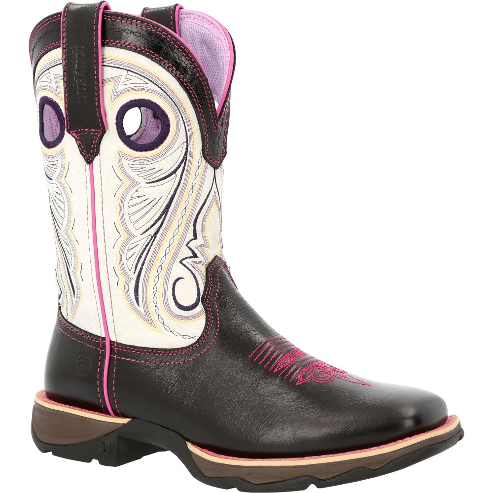 Durango Women's Western Square Toe Lady Rebel Boots in Striking Raven Black and White Color Scheme