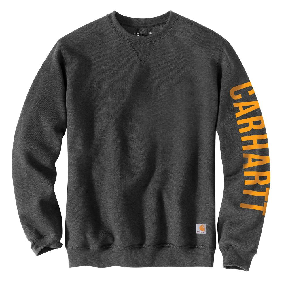 Carhartt Men's Midweight Crewneck Sweatshirt with Logo Sleeve in Carbon Heather Color