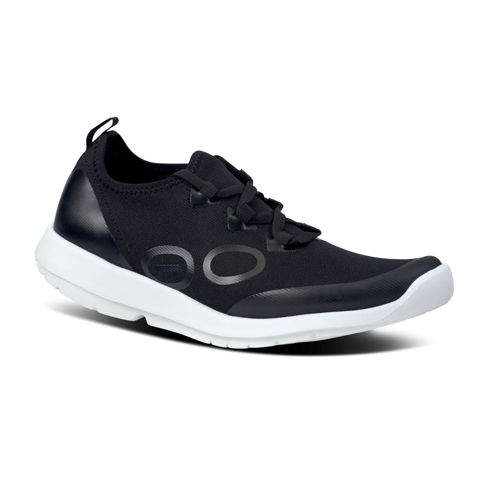 OOFOS Women's Athletic Low-Top OOmg Sport LS Shoes in White and Black Color Scheme