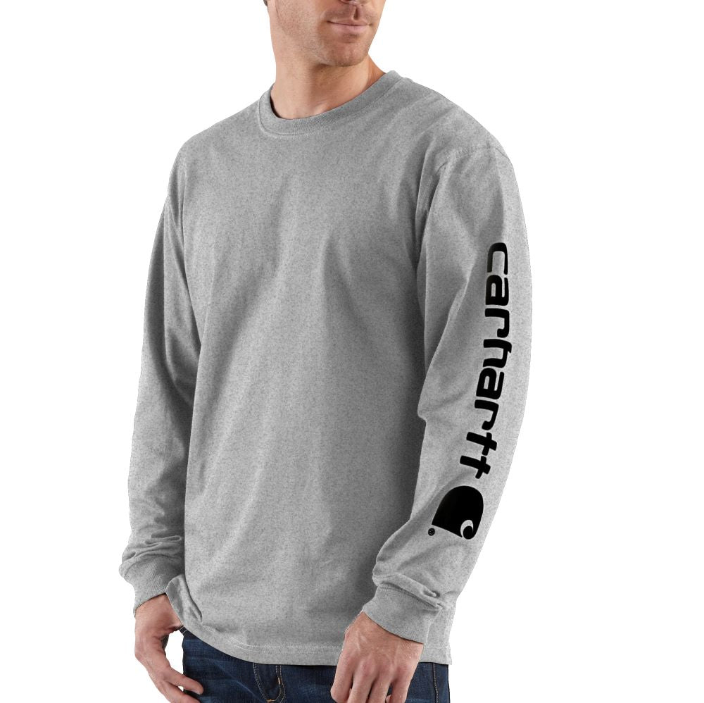Carhartt Men's Loose-Fit Heavyweight Long Sleeve Logo T-Shirt in Heather Grey