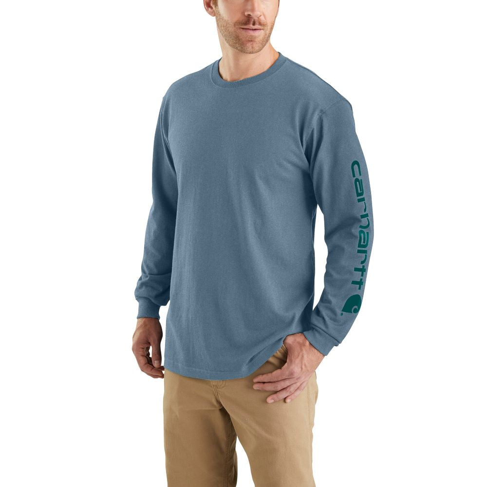 Carhartt Men's Long Sleeve Heavyweight Logo T-Shirt in Thundercloud Heather Color