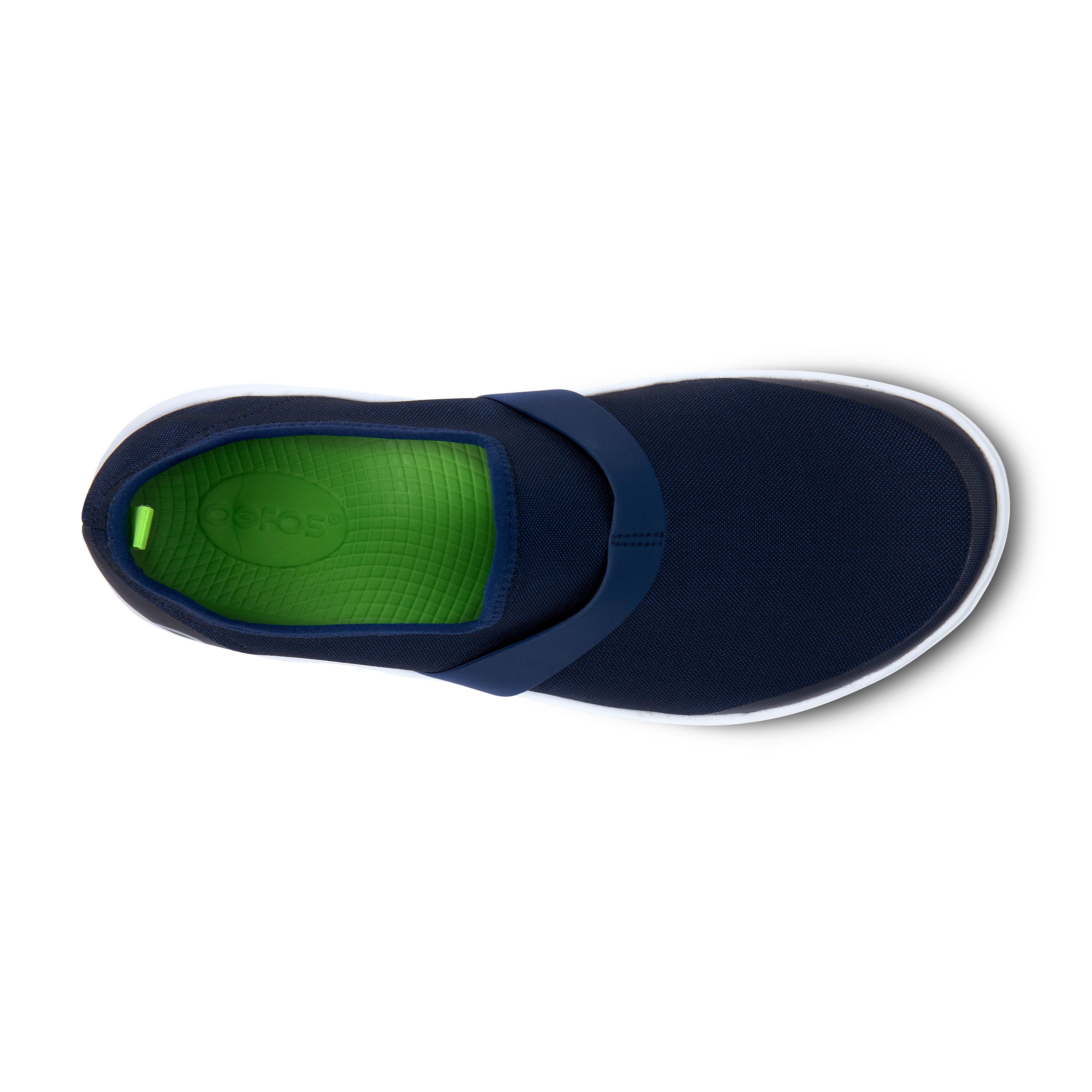 OOFOS Women's Casual Slip - On OOmg Fibre Low Shoes in White and Navy Color Scheme