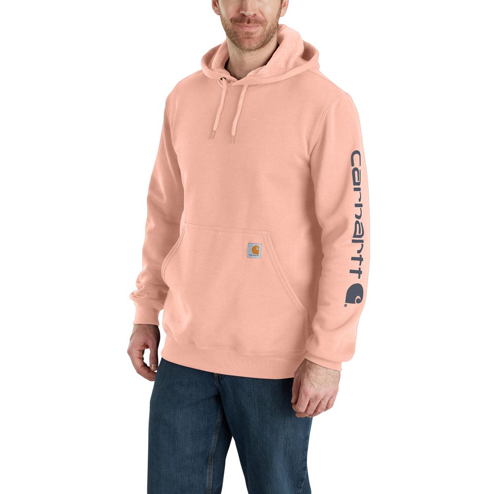 Carhartt Men's Midweight Long-sleeved Logo Hoodie in Tropical Peach Color for Work and Weekend