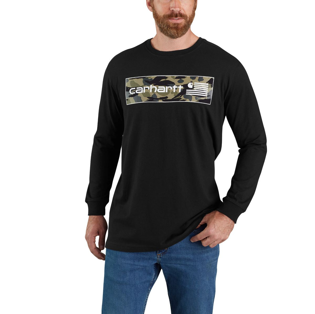 Carhartt Men's Black Midweight USA Flag Graphic Relaxed-Fit T-Shirt