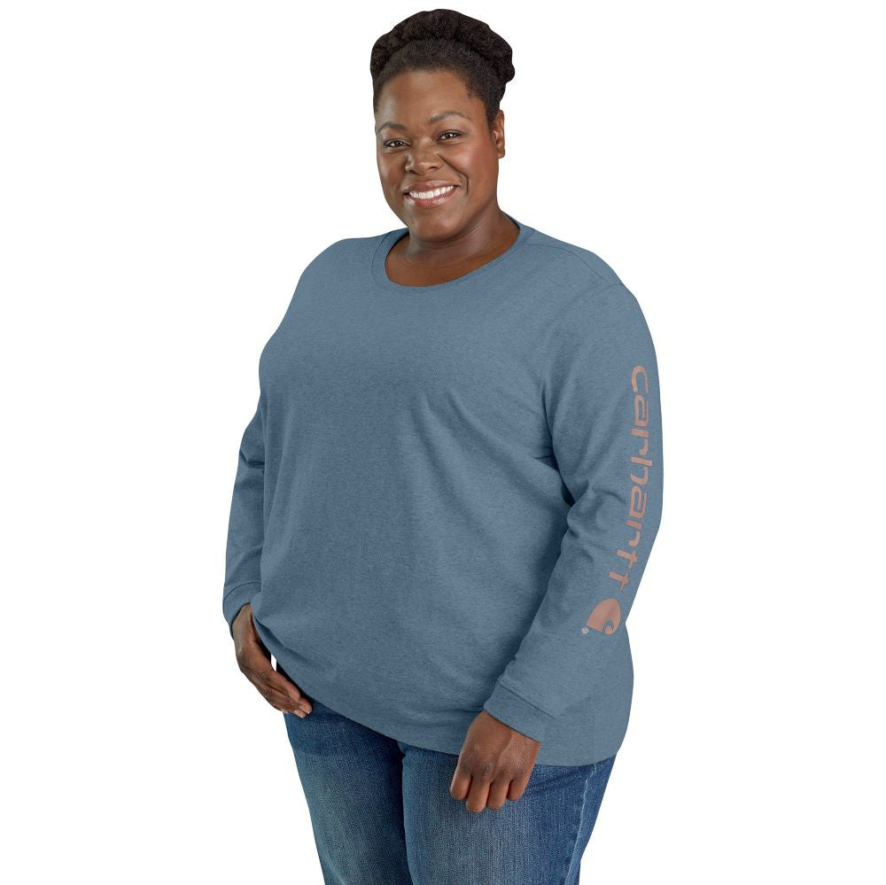 Carhartt Women's Heavyweight Workstyle Logo Sleeve T-Shirt in Thundercloud Color
