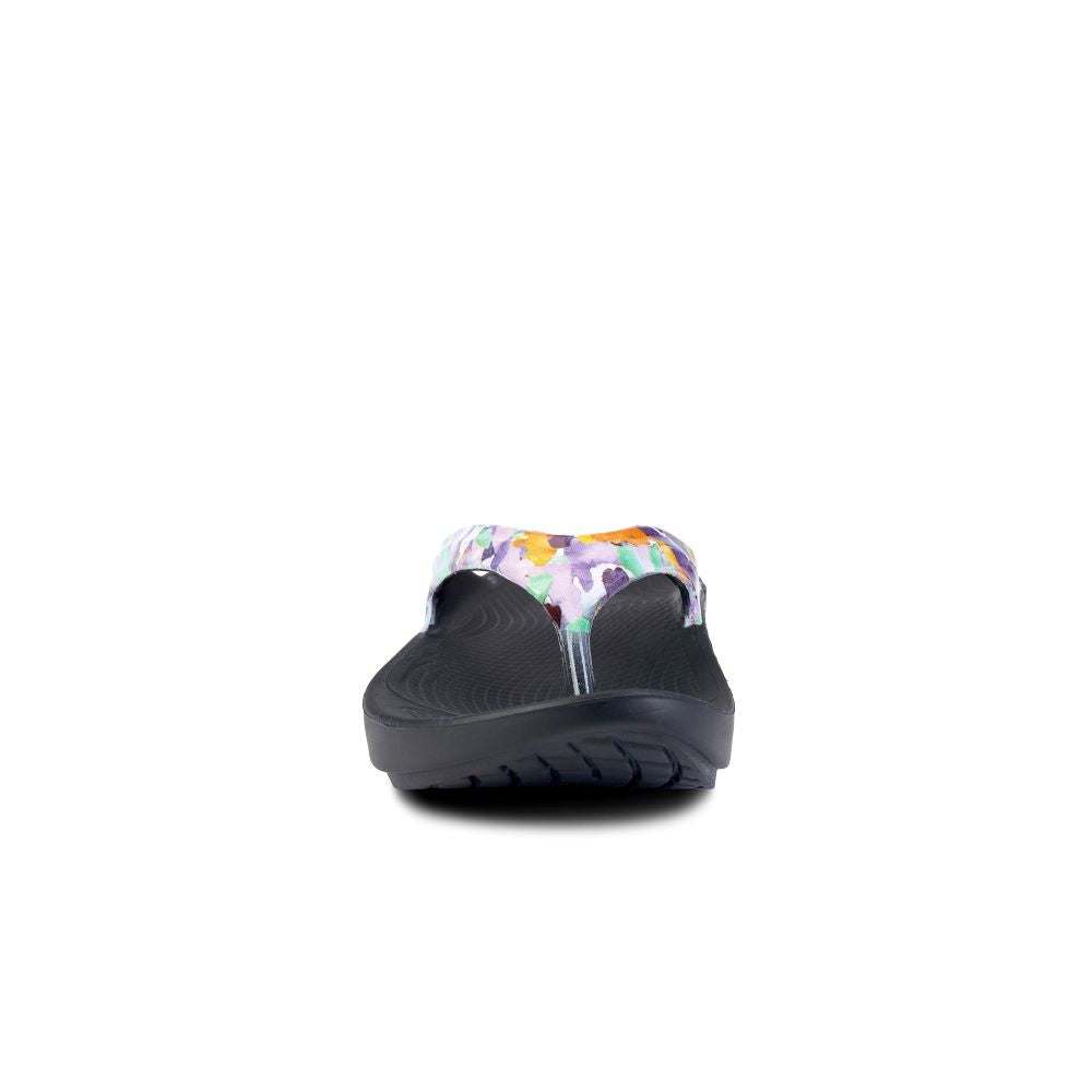 Limited Edition OOFOS Women's OOlala Thong in Black/Purple Watercolor