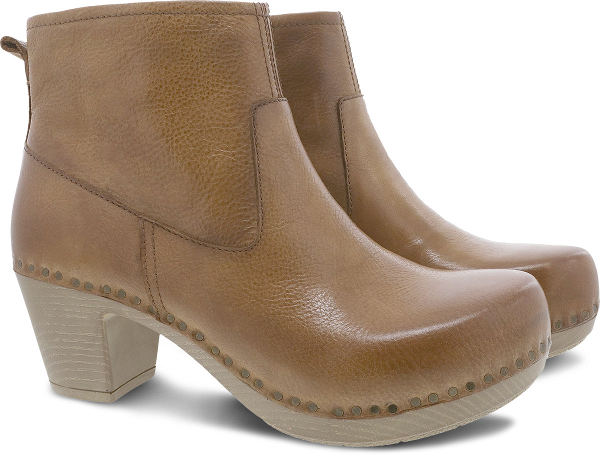Dansko Women's Tan Milled Burnished Sarah Stylish Booties