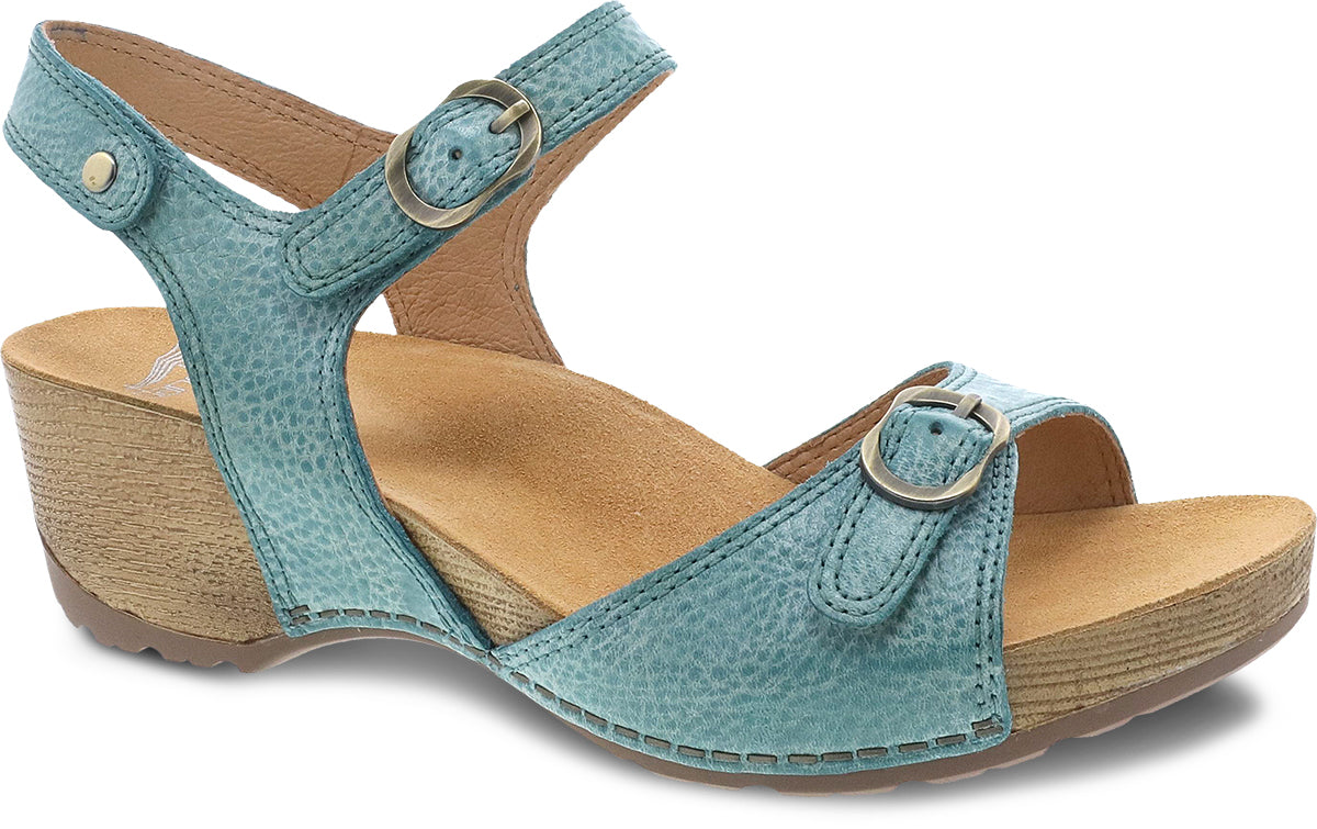 Dansko Women's Stylish Tricia Sandals in Lagoon Milled Burnished Finish