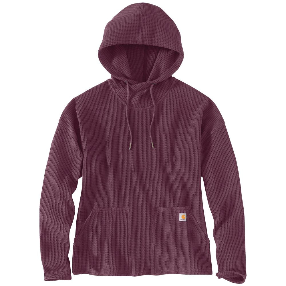 Carhartt Women's High - Quality Heavy - Duty Thermal Waffle Knit Hoodie in Blackberry Heather Shade
