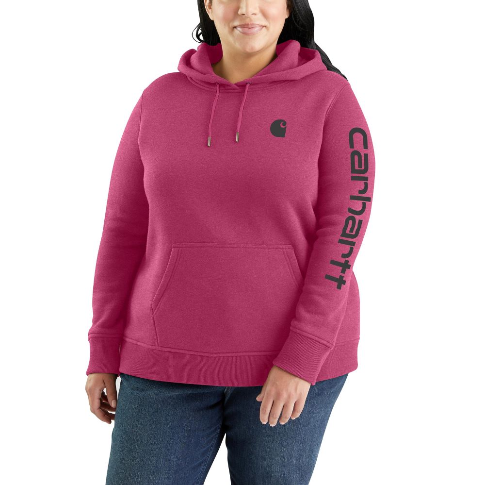 Carhartt Women's Beet Red Heather Clarksburg Graphic Logo Sleeve Hoodie