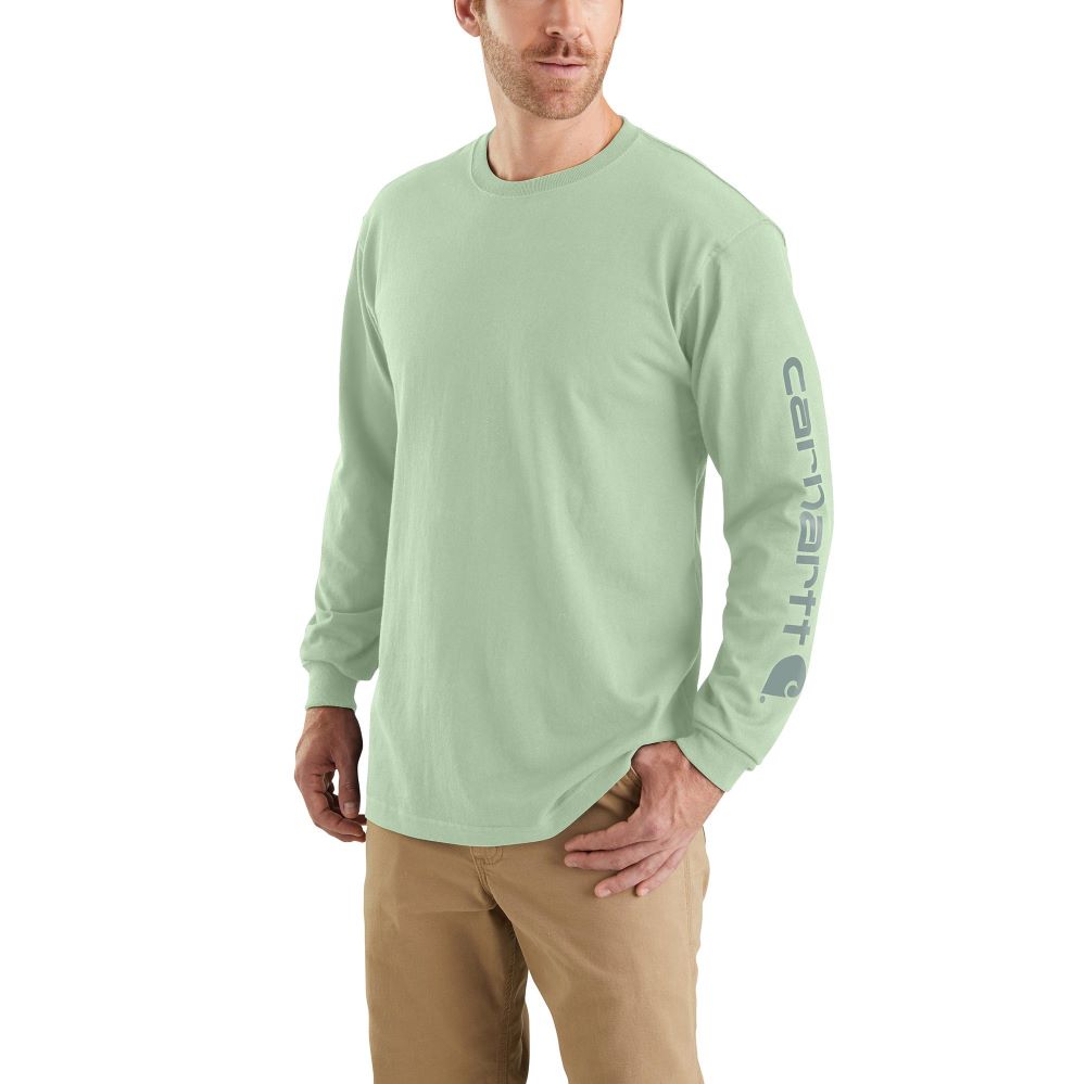 Carhartt Men's Soft Green Heavyweight Long Sleeve Logo T-Shirt