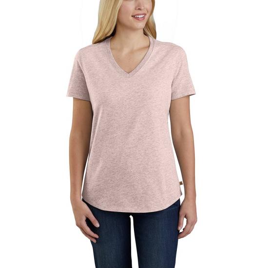 Carhartt Women's Casual Relaxed Mid - weight V - Neck T - Shirt in Rose Smoke Heather Color