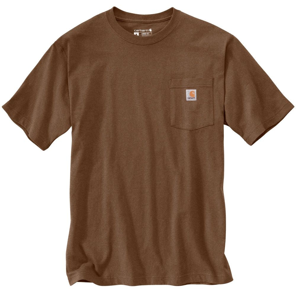 Carhartt Men's Heavyweight Loose-Fit Pocket T-Shirt in Mocha Heather Shade - Ideal Workwear Essential