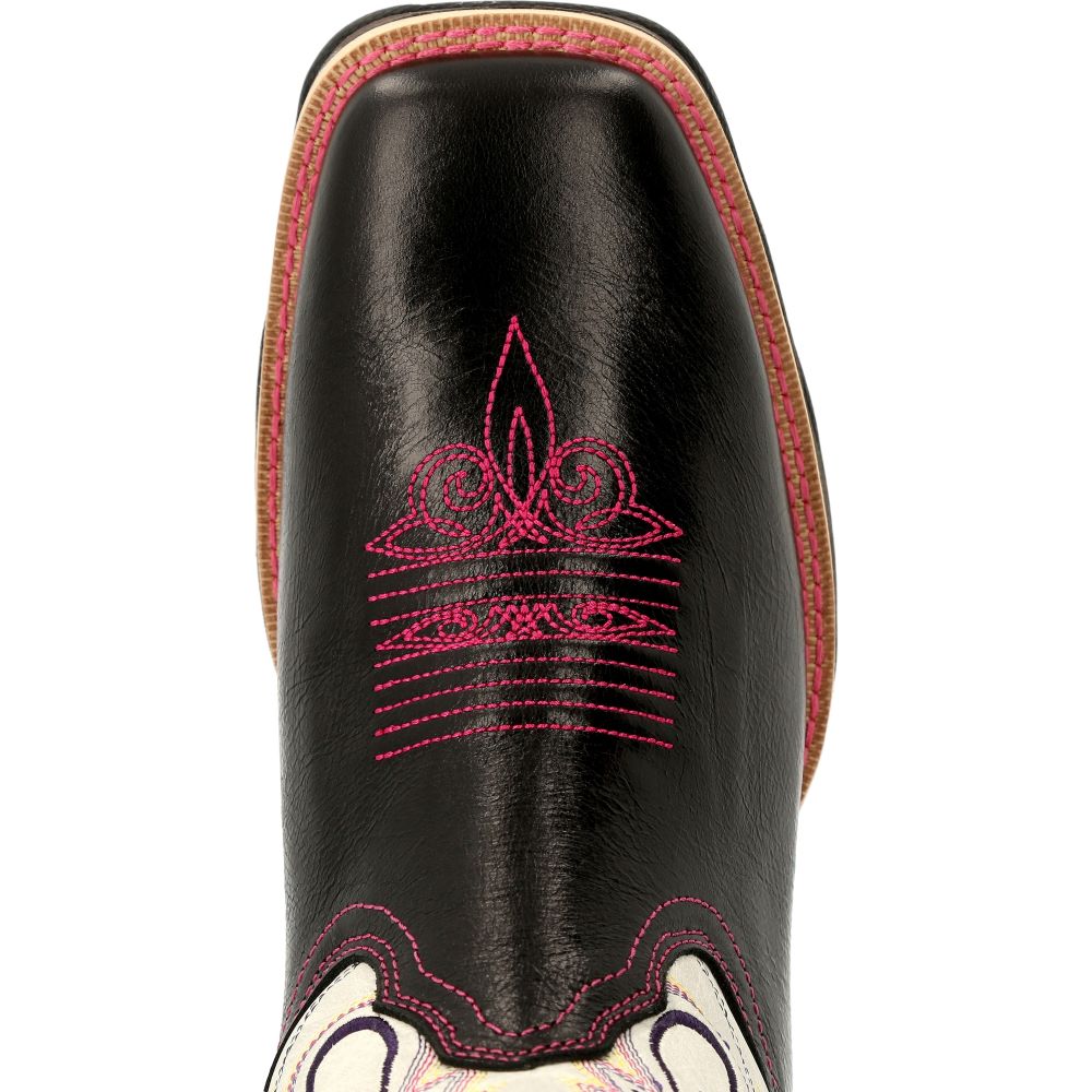 Durango Women's Western Square Toe Lady Rebel Boots in Striking Raven Black and White Color Scheme