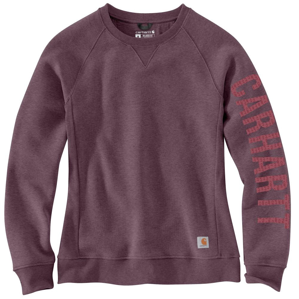 Carhartt Women's Blackberry Heather Midweight Logo Sleeve Crewneck Sweatshirt