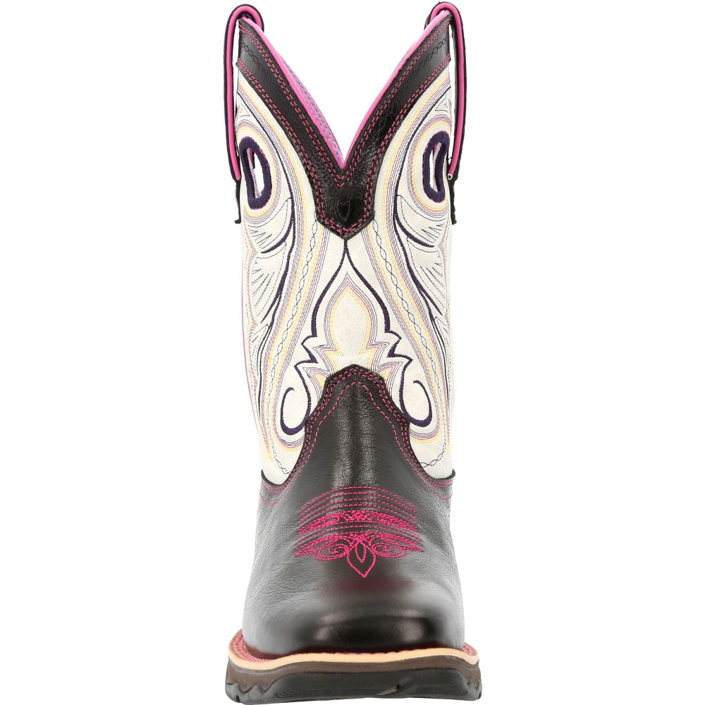 Durango Women's Western Square Toe Lady Rebel Boots in Striking Raven Black and White Color Scheme
