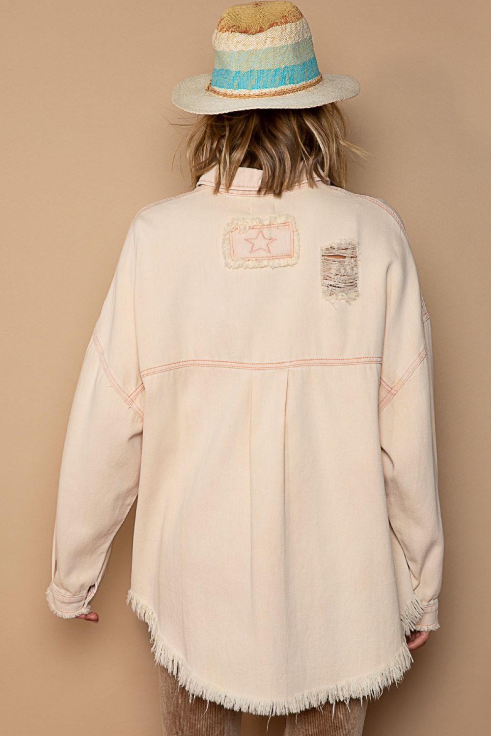 Fashionable Women's Oversized Pink Beige Shirt Jacket by POL Clothing Company