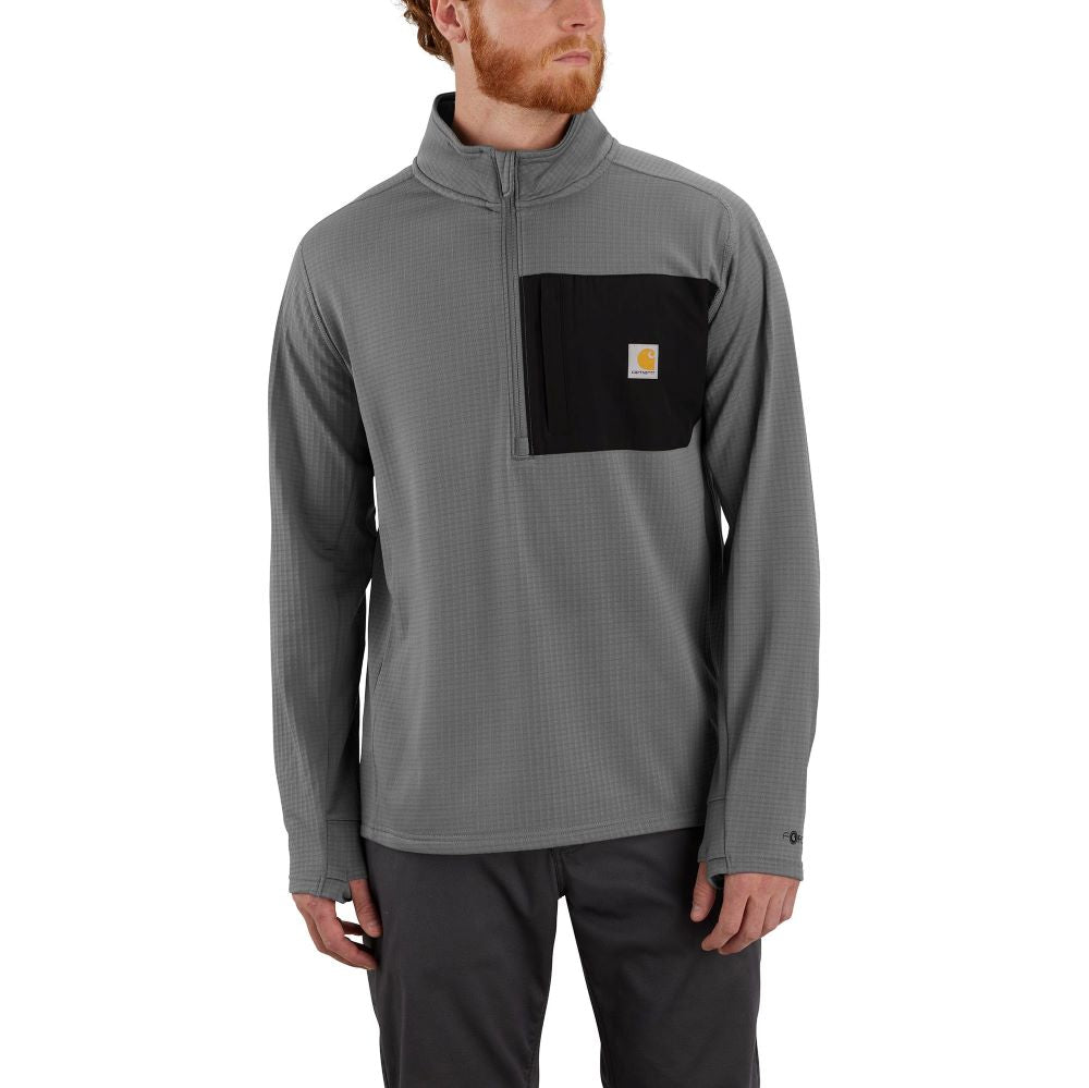 Carhartt Men's Force Half-Zip Mock Neck Pullover Hoodie in Steel Color