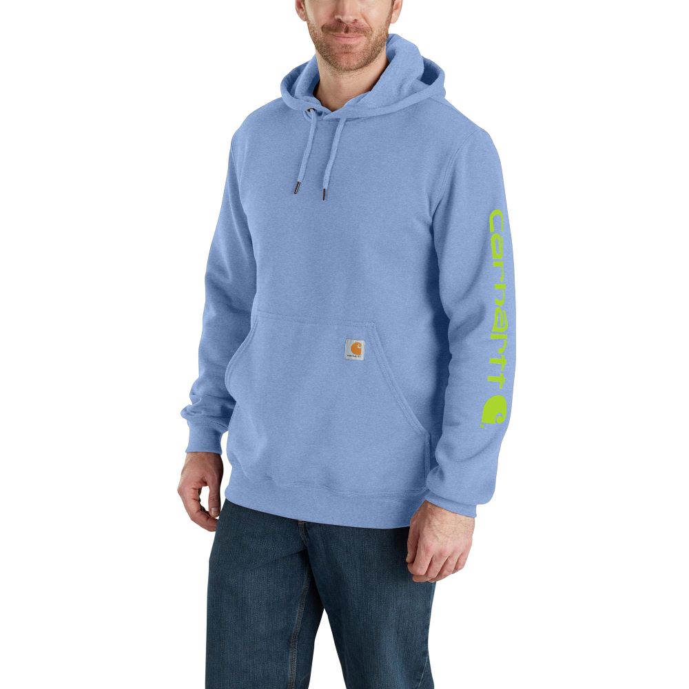 Carhartt Men's Midweight Sleeve Logo Hoodie in Skystone Color for Job Sites and Busy Weekends