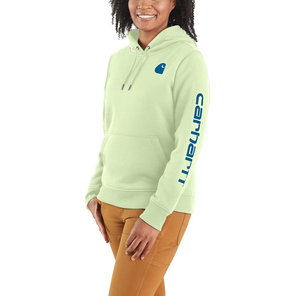 Carhartt Women's Casual Clarksburg Sleeve Logo Hoodie in Hint of Lime Color