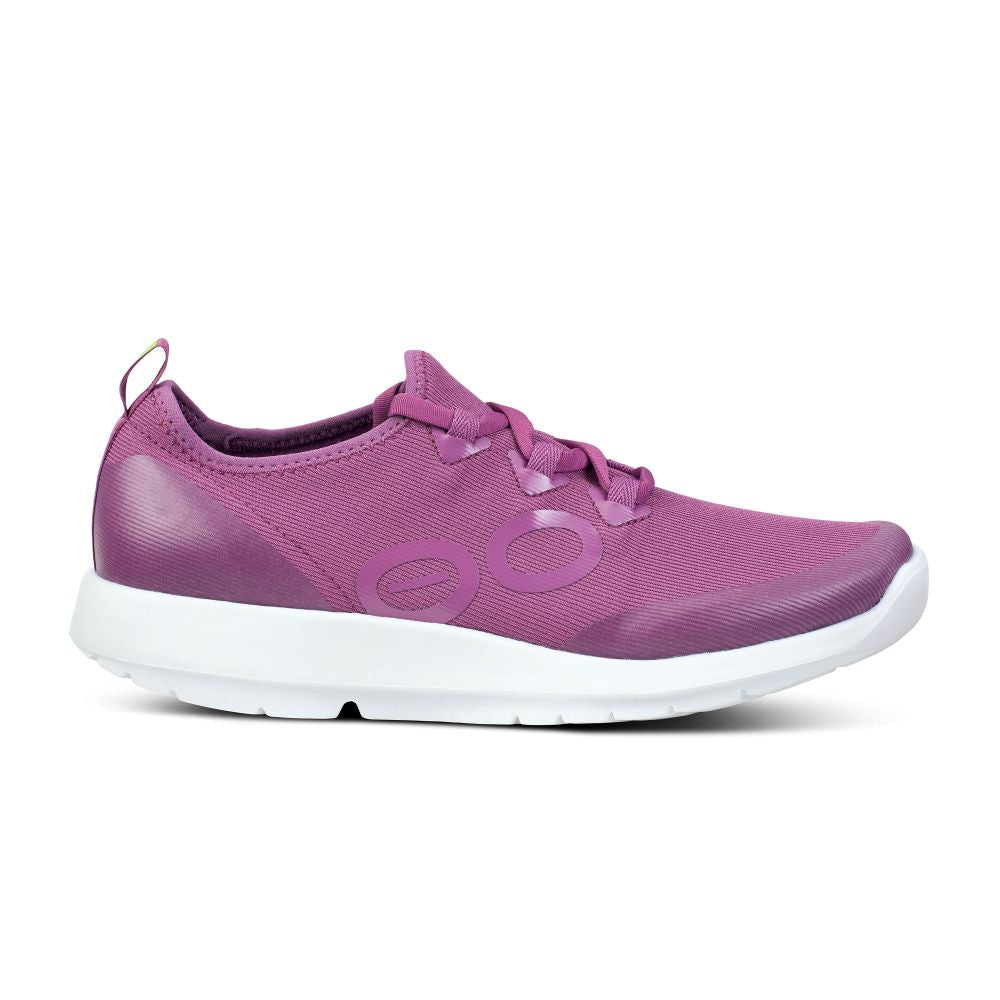 OOFOS Women's Athletic Low-Top OOmg Sport LS Shoes in White and Plum Color Combination