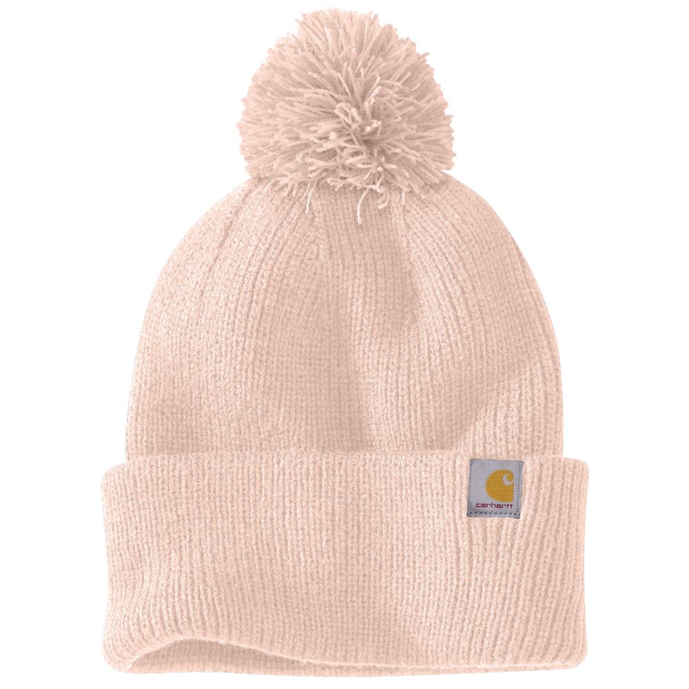 Carhartt Women's Fashionable Knit Beanie with Pom Pom and Cuffed Design in Georgia Peach Color