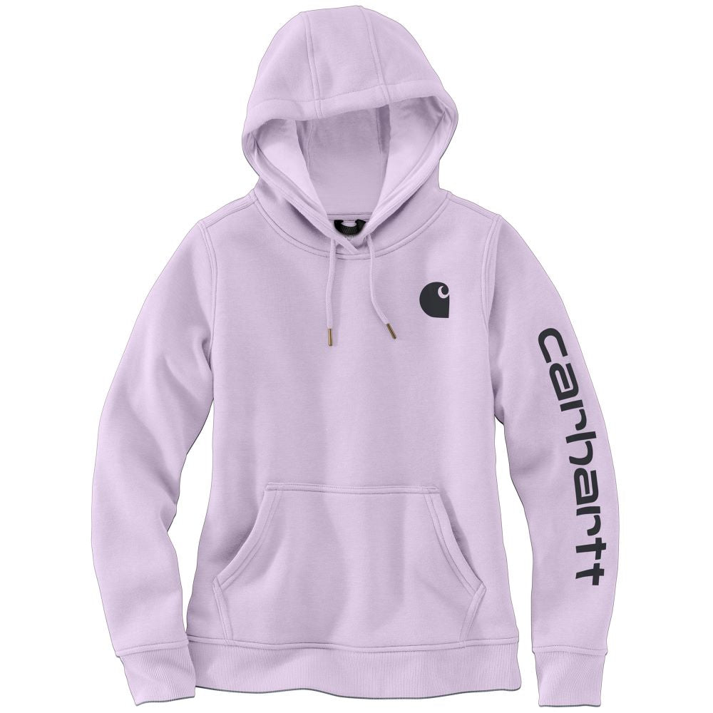 Carhartt Women's Amethyst Fog Clarksburg Logo Sleeve Graphic Comfort Hoodie