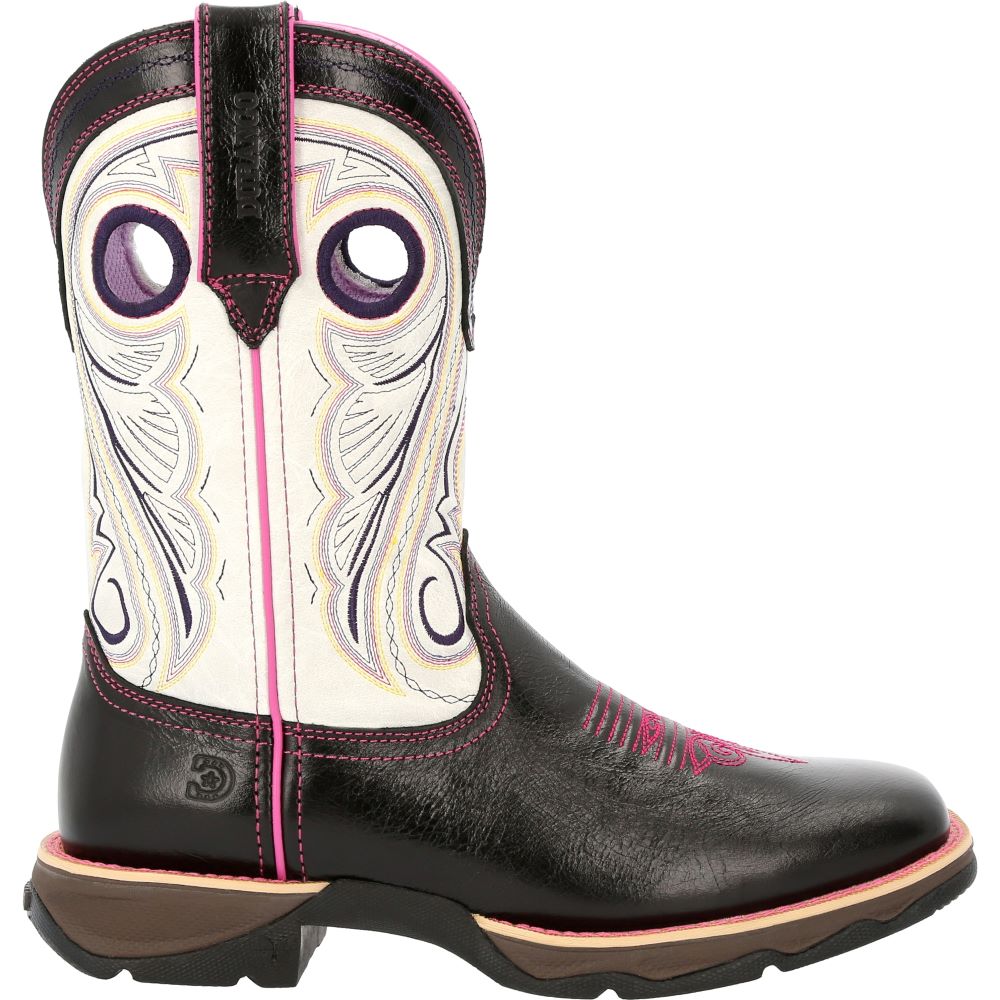 Durango Women's Western Square Toe Lady Rebel Boots in Striking Raven Black and White Color Scheme