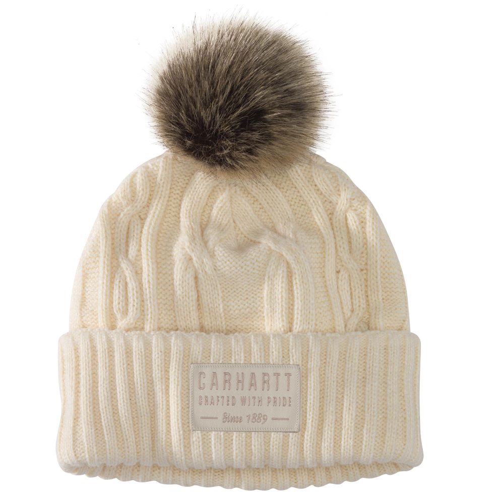 Carhartt Women's Stretchable Winter White Knit Pom Pom Beanie